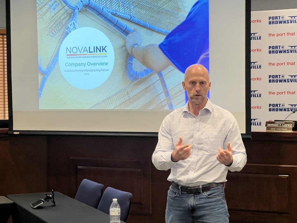 ason Wolfe, CEO of NovaLink, makes a presentation at the Port of Brownsville. (Photo: RGG/Steve Taylor)
