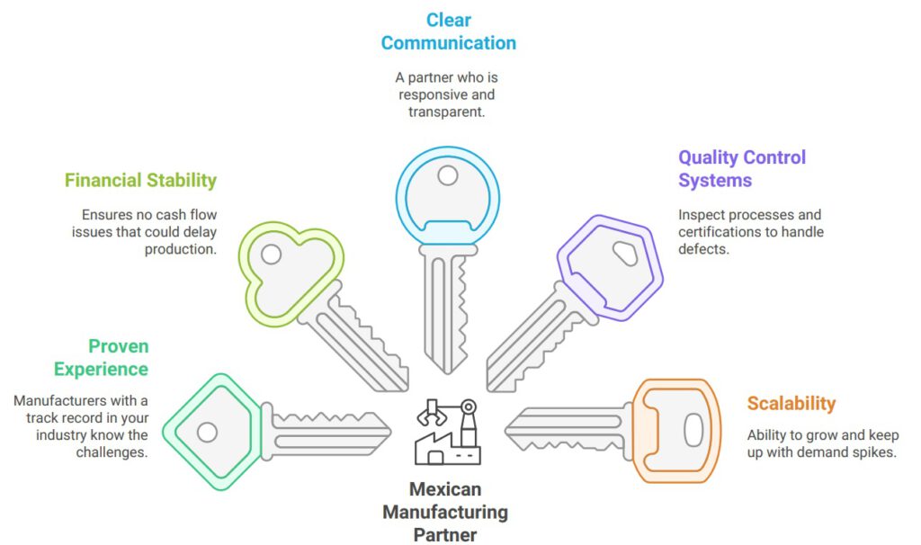 5 Must-Have Qualities in a Mexican Manufacturing Partner:
Proven Experience – Look for manufacturers with a track record in your industry. If they’ve built products like yours before, they’ll already know the challenges.

Financial Stability – A factory with cash flow issues can delay production and put your supply chain at risk.

Clear Communication – You need a partner who’s responsive and transparent. Language barriers can be solved, but poor communication is a red flag.

Quality Control Systems – Inspect their processes. Do they have ISO certifications? How do they handle defects?

Scalability – Can they grow with you? If your demand spikes, will they be able to keep up?