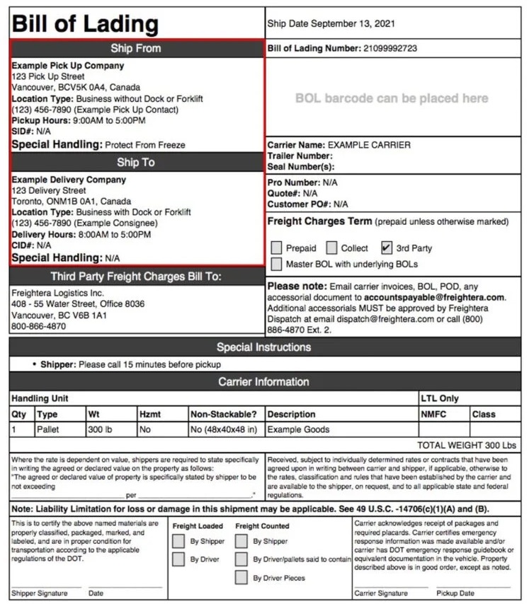 Bill of Lading Example